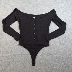 Privacy Please Bodysuit Womens Medium Revolve Black Off Shoulder Ribbed Long Slv